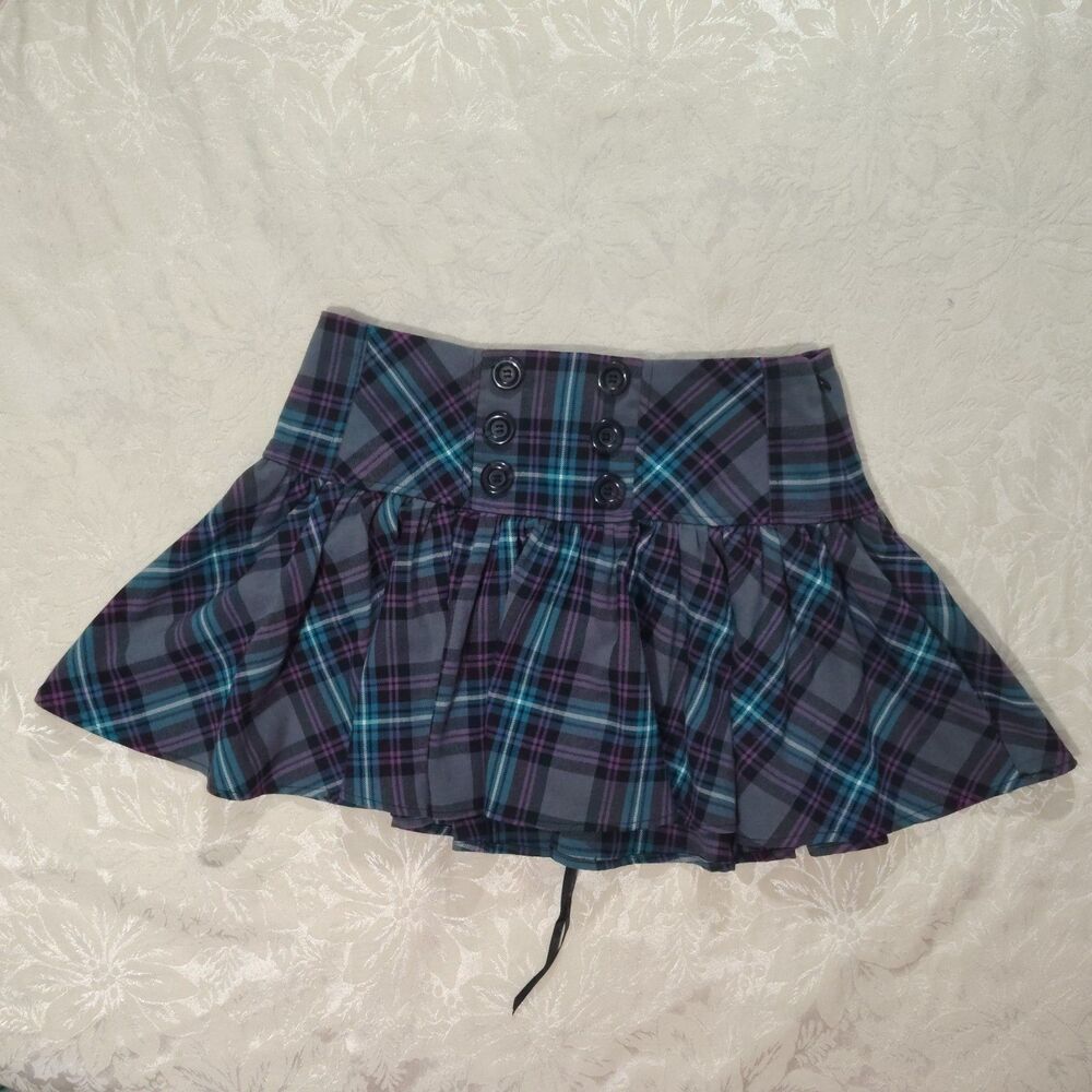 Vintage Y2K Candies Plaid Mini Skirt Pleated Low Rise Lace Up Corset Back Size 9